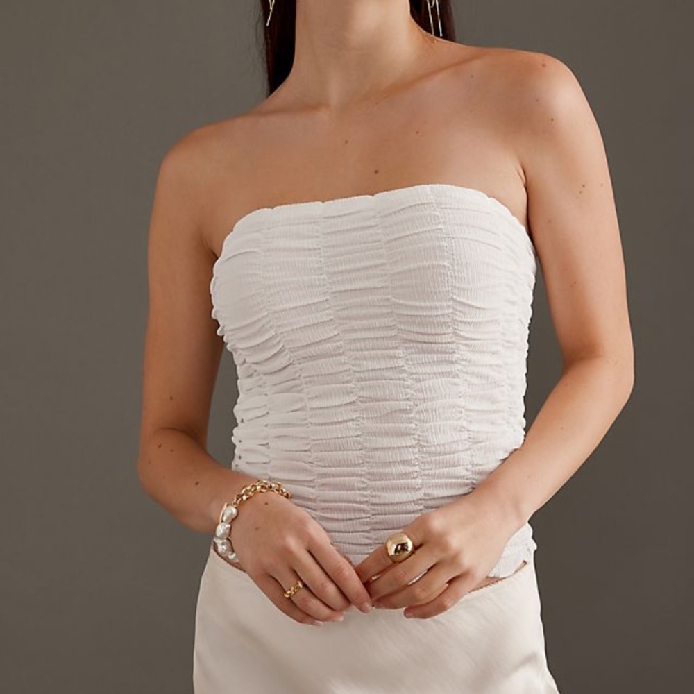 Anthropologie white extreme ruched tube top XL New NWT strapless shirt RARE HTF